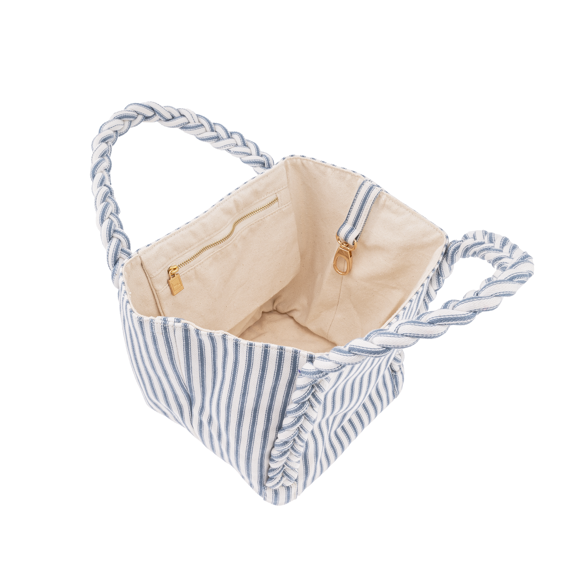 SMALL SHOPPER MW TICKING FABRIC  BLUE