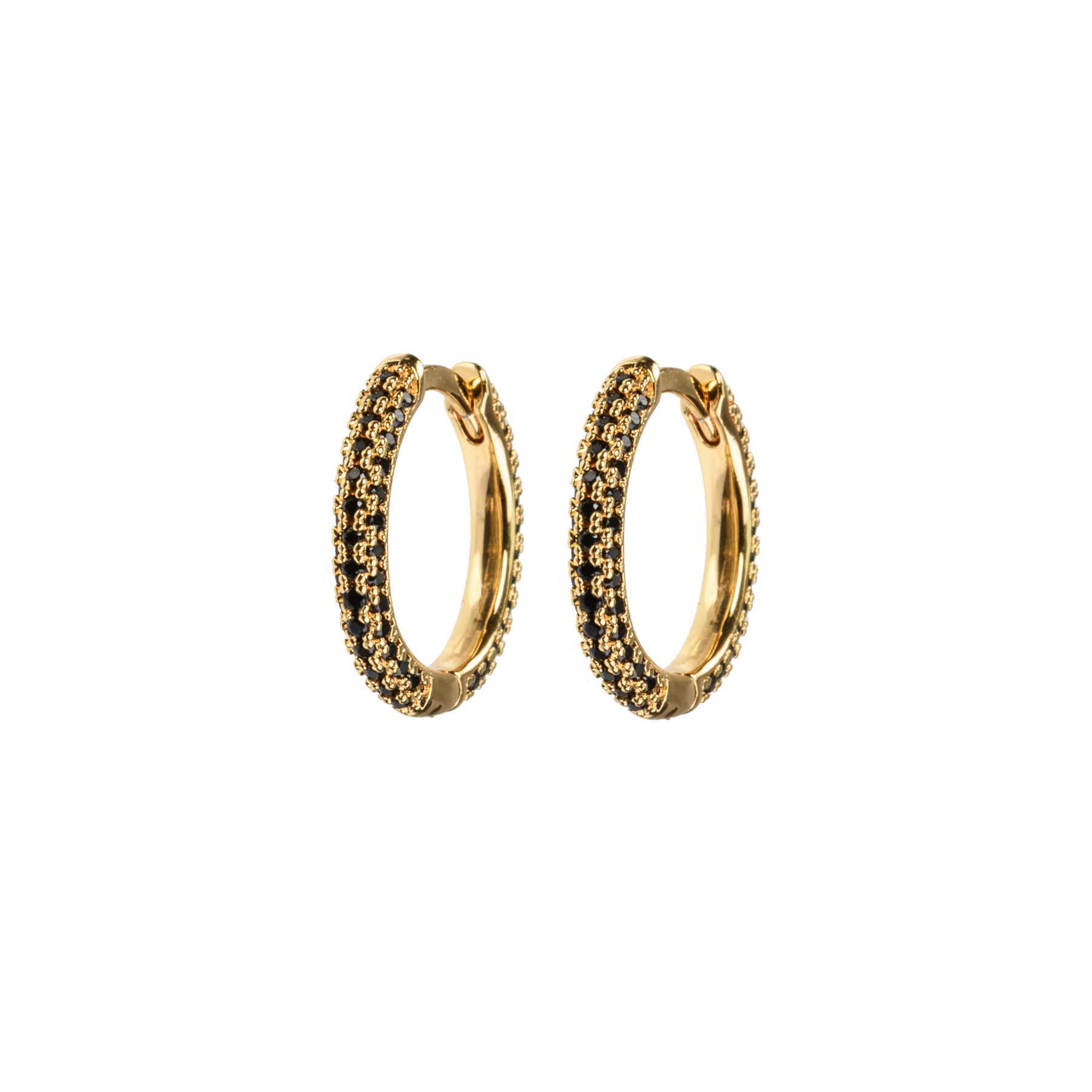 Image of Medium stone covered hoops Black from Emilia by Bon Dep